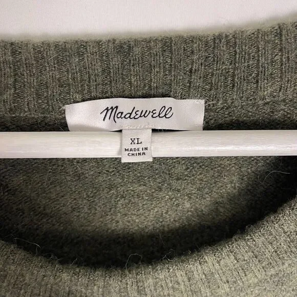 Madewell Wool Alpaca Sweater Relaxed Crewneck Green Balloon Sleeves Cozy Womens - Picture 4 of 10
